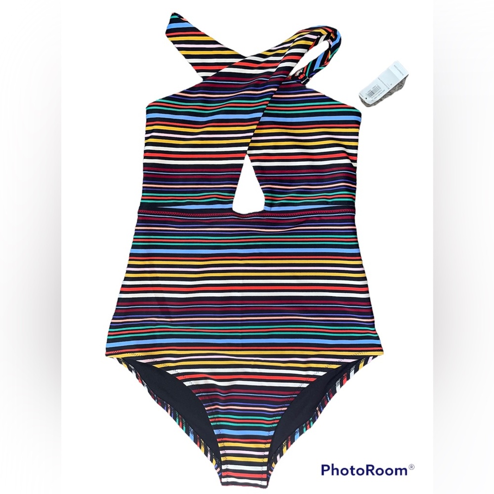 Multi-Color striped one-piece swimsuit S